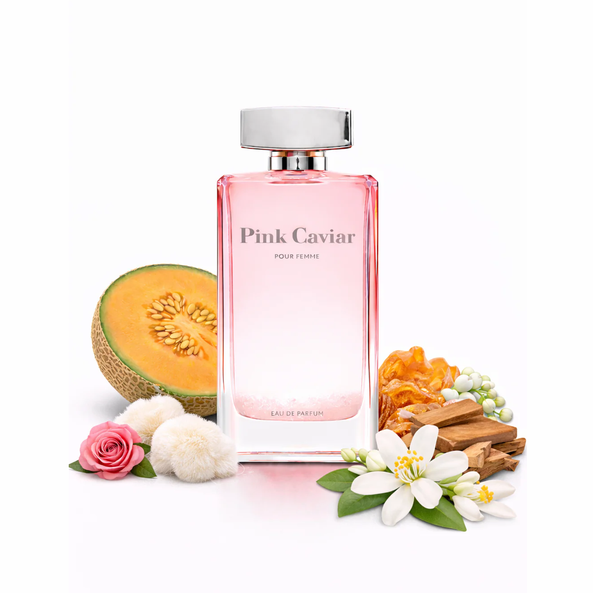 SYREN Pink Caviar Pour Femme Eau de Parfum women's perfume lifestyle with melon rose jasmine sandalwood amber notes