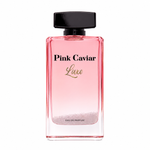 Pink Caviar Luxe Eau de Parfum bottle, featuring a pink gradient rectangular glass bottle with a black cap and gold and black lettering, on a white background.